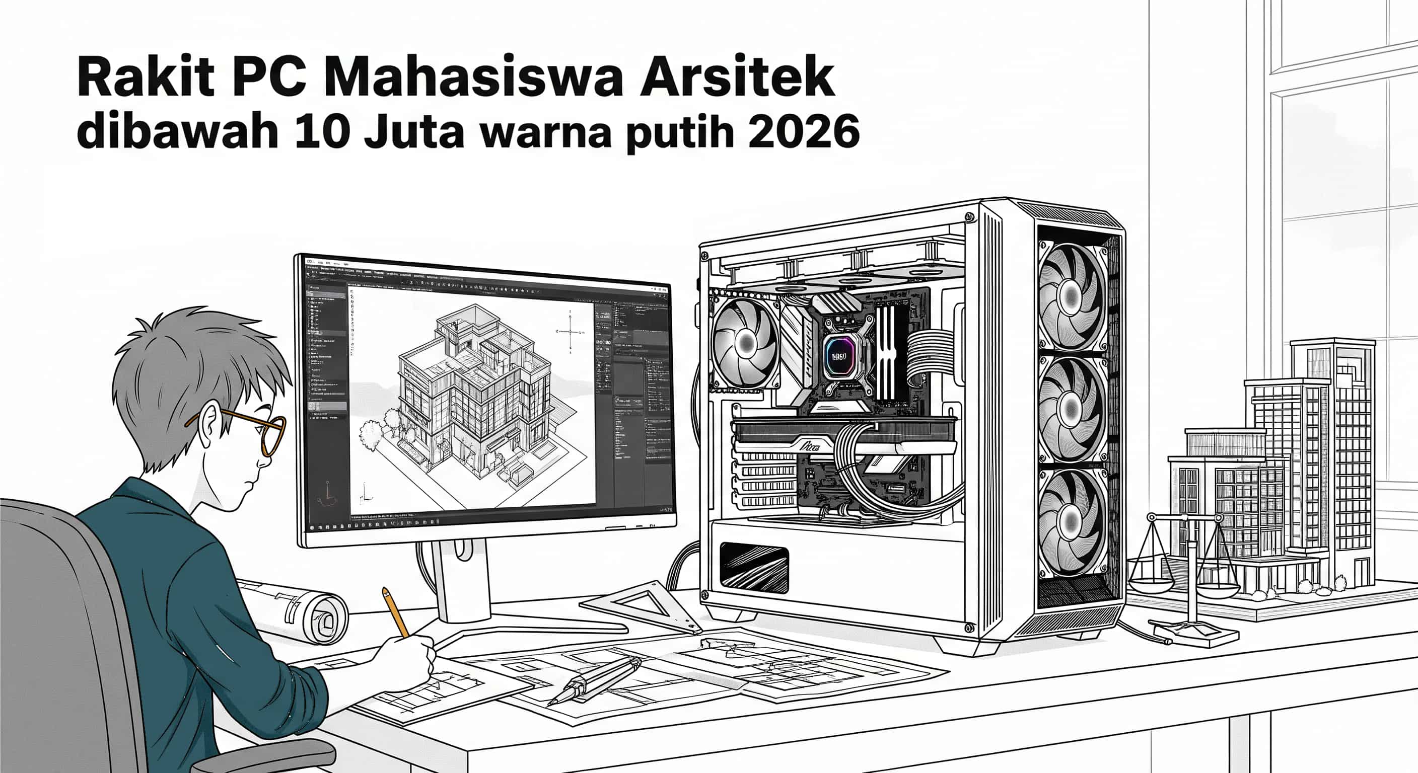 rakit pc arsitek, spesifikasi komputer arsitek 2026, pc rakitan 10 jutaan, rekomendasi pc mahasiswa arsitektur, pc untuk lumion murah, komputer untuk render, spek pc sketchup dan enscape, pc editing video murah, rakit pc budget pelajar