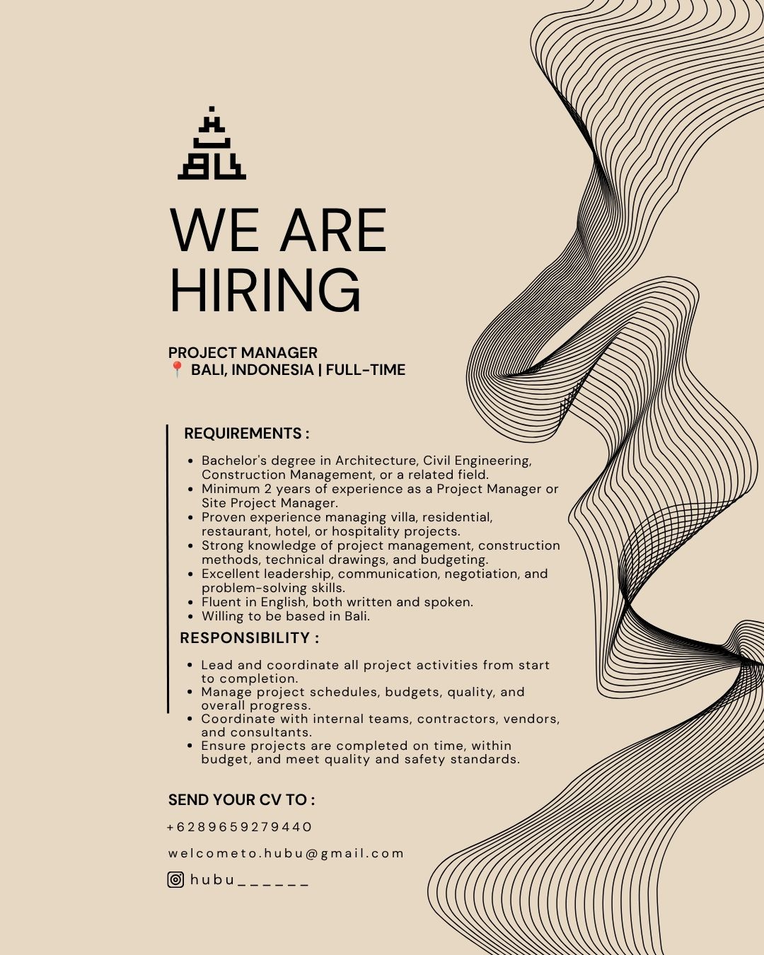 Poster Lowongan Project Manager di Hubu Bali 1