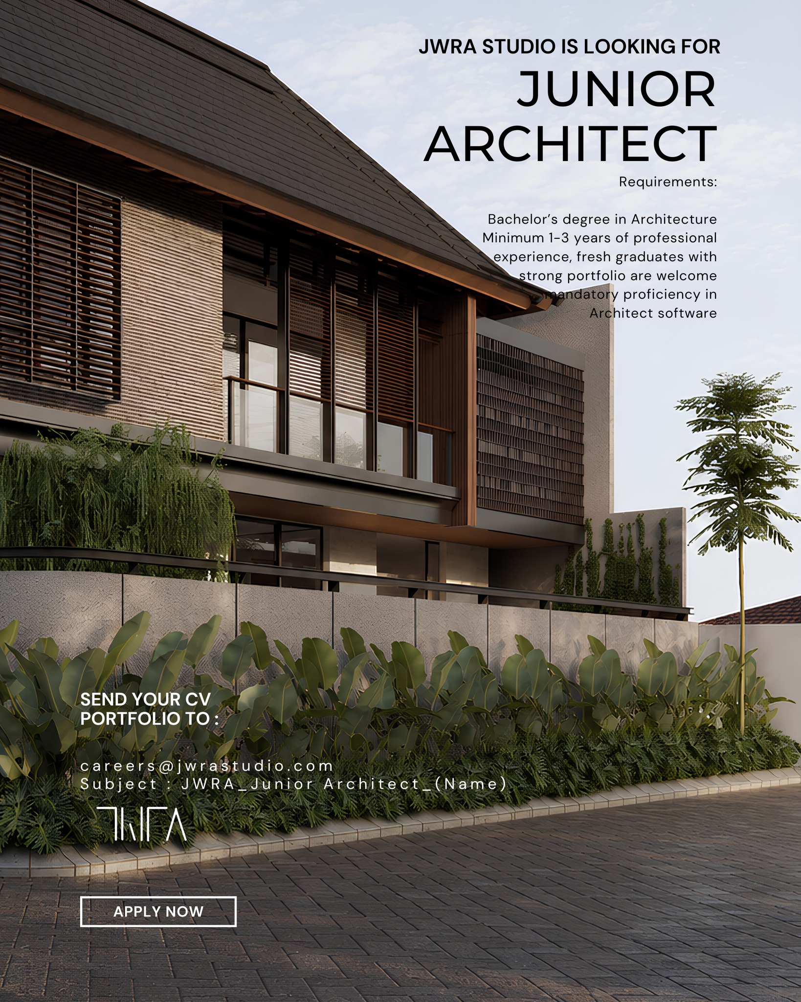 Poster Lowongan Junior Architect di JWRA Studio 1