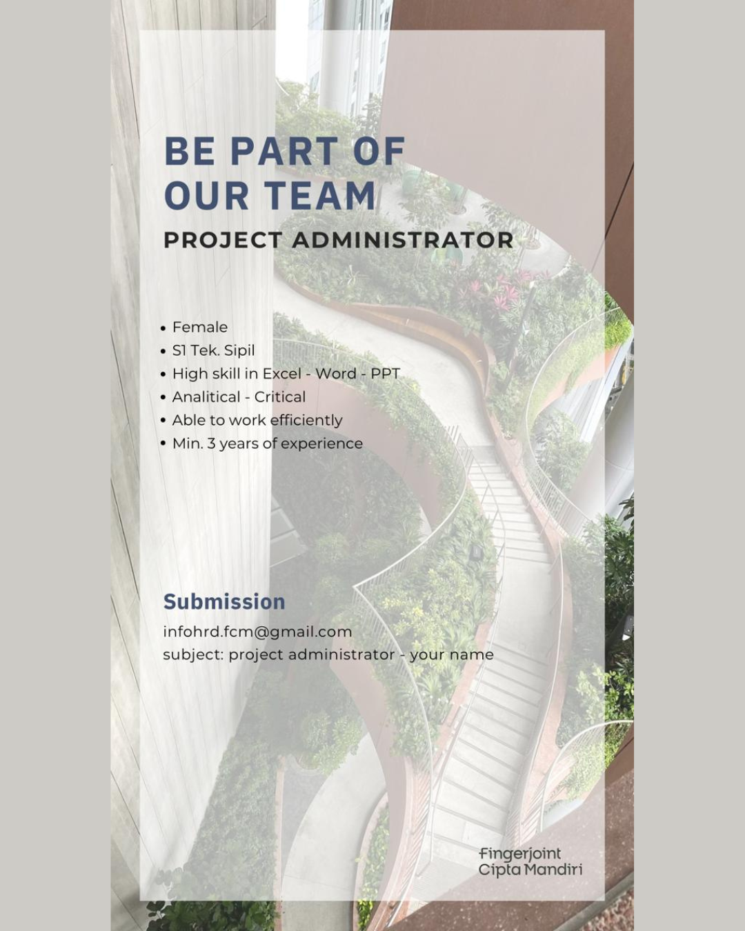 Poster Lowongan Project Administrator di FCM Furniture 1