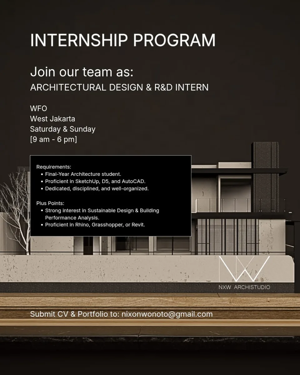 Poster Architectural Design & R&D Intern - Jakarta | NXW Archistudio 1