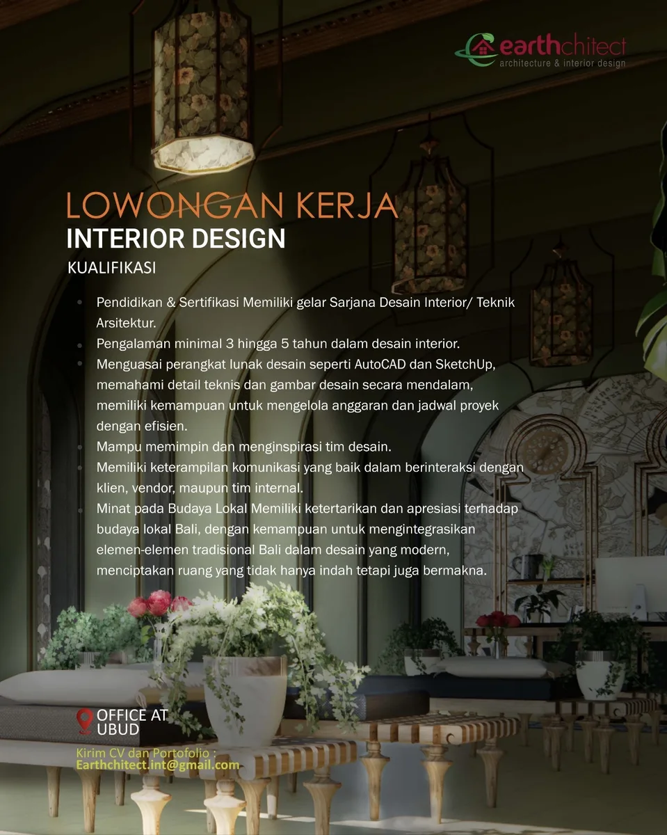 Poster Lowongan Project Architect di Earthchitect Architecture & Interior Design Ubud 2