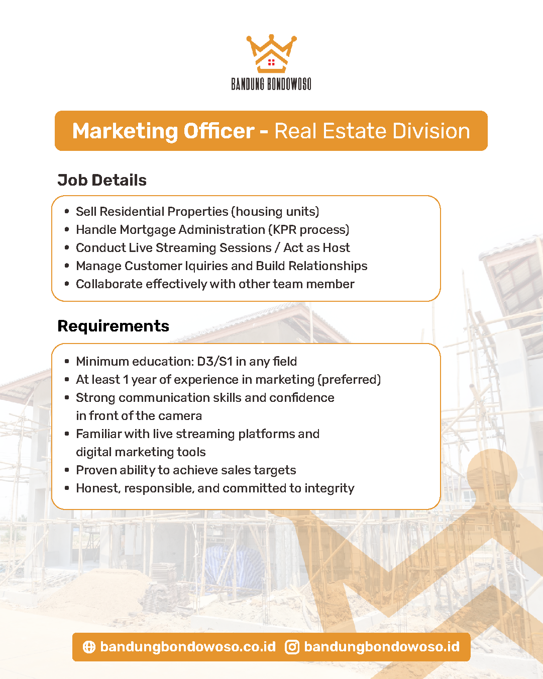 Poster Engineering Project Officer, Marketing Officer, Architecture Intern, Content Creator Intern di Bandung Bondowoso 3