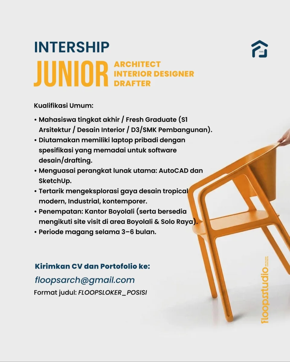 Poster Site Manager, Internship Junior Architect, Internship Interior Design, Internship Drafter di Floopsstudio 3