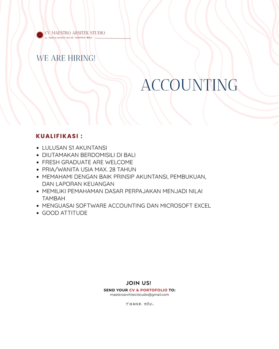 Poster Drafter, Accounting, Structural Engineer - KAB. TABANAN | CV MAESTRO ARSITEK STUDIO 3